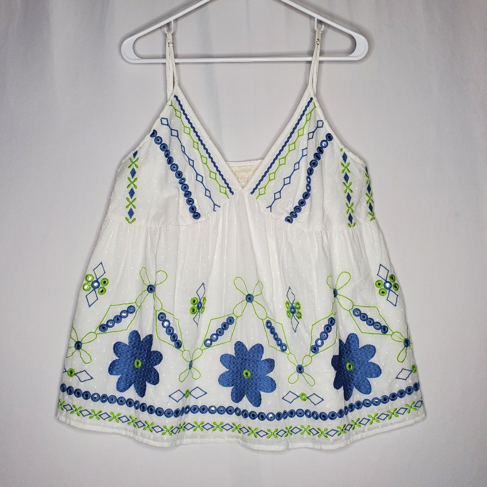 Anthropologie Forever That Girl Embroidered‎ Empire Babydoll Top Womens 12 Boho